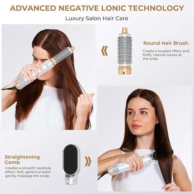 5 in 1 Hair Dryer Brush Set, Negative Ion Blow Dryer Brush Upgrade Hot Air Brush Air Styler Curling Wrap Air Curler, Curling Iron Hair Styling Tools As A Gift for Straight/Curl/Drying/Smoothing