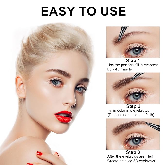 Microblading Eyebrow Pencil, Eyebrow Pen with an Upgrade Micro-Fork Tip Applicator, Waterproof Long-Lasting Microblading Brow Pen, Brow Pencil for Natural Looking Brows Makeup, Gray