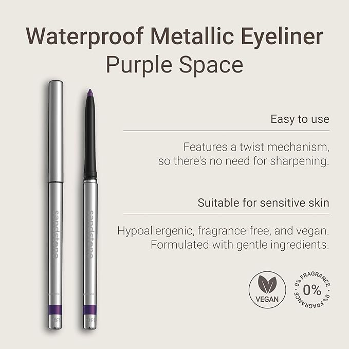 Hypoallergenic Waterproof Eyeliner - Fragrance Free Metallic Eye liner - Vegan and Cruelty Free Eye Pencil - Eyeliner Pencil for Sensitive Eyes (Purple Space)