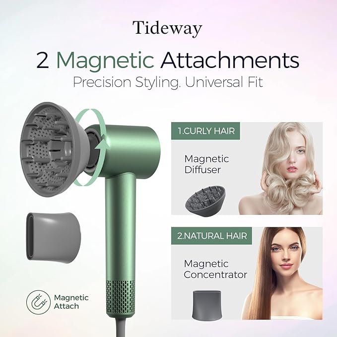Tideway Hair Dryer Professional High-Speed Ionic Blow Dryer 110,000 RPM, Compact Hair Dryer with Magnetic Diffuser, Fast Drying with Brushless Motor Low Noise Smart Temperature Control-H11