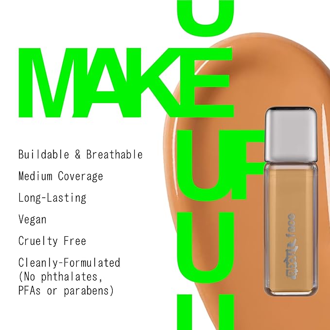 about-face THE PERFORMER Skin-Focused Foundation MD1Neutral – Medium Coverage, Long-Wear, Breathable & Buildable Base – Clean, Vegan, Hydrating Formula with Blue Agave & Chlorella – 1.08oz