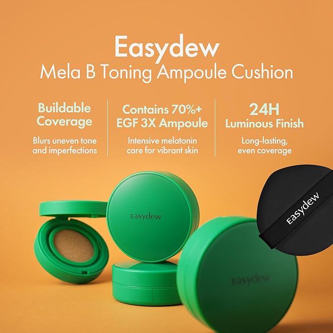 Easydew Mela B Toning Ampoule Cushion - 2-in-1 Korean Skin Care & Face Beauty Makeup - Age-Defying Full Coverage Cushion Foundation with Niacinamide & Hyaluron-Vital C 0.45 oz (#23 Natural)