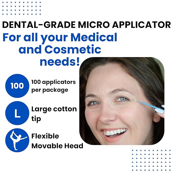 Disposable Micro Applicator Micro Brush for Makeup, Eyelash Extension, Lash and Mascara Application for Personal Care (100 Count (Pack of 1), Blue (L))