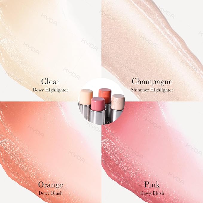 KYDA Champagne Highlighter Stick, Sheer Shimmer Glow Face Highlighter, Radiance Balm for Glass Skin, Lightweight Creamy Multiuse Makeup Stick, Buildable Watercolor Makeup Balm