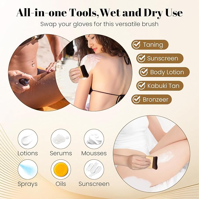 Self Tanner Brush,Large Self Tanning for Self Tan,Kabuki body brush for self tanner,Body Makeup Brush for Leg Makeup,Bronzer Shimmer Glow Blend Brush,Sunless Tanner Makeup Body Brushes (Bamboo)