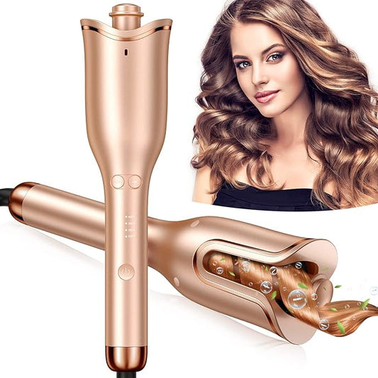 Automatic Curling Iron, Professional Automatic Hair Curler with 1" Curling Wand Large Slot & 4 Temperature & 3 Timer, Dual Voltage Anti-Tangle Rotating Curling Iron with Auto Shut-Off for Hair Styling