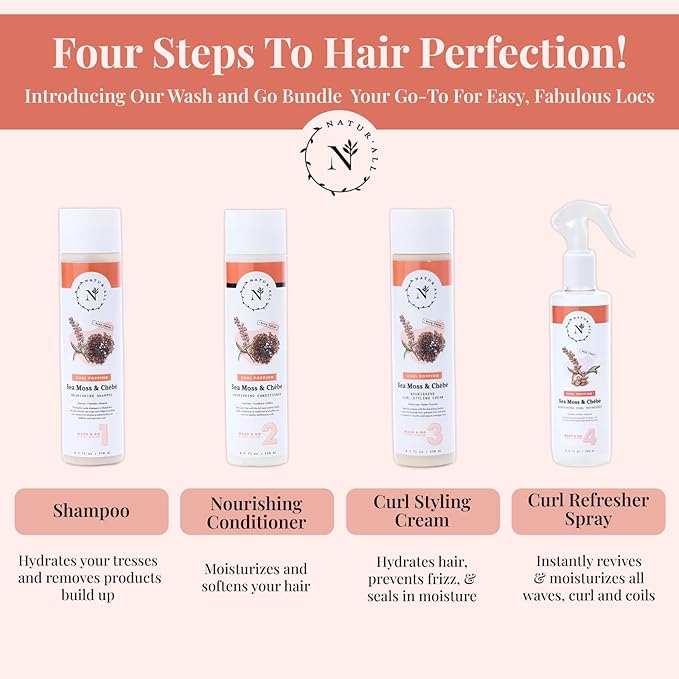NaturAll Sea Moss & Chebe Anti Frizz Conditioner - Sulfate-Free Curl Hair Conditioner for Dry Hair - Detangles, Softens & Moisturizes Dry, Damaged Hair, Helps Reduce Breakage & Smooth Frizz (8.5 Oz)