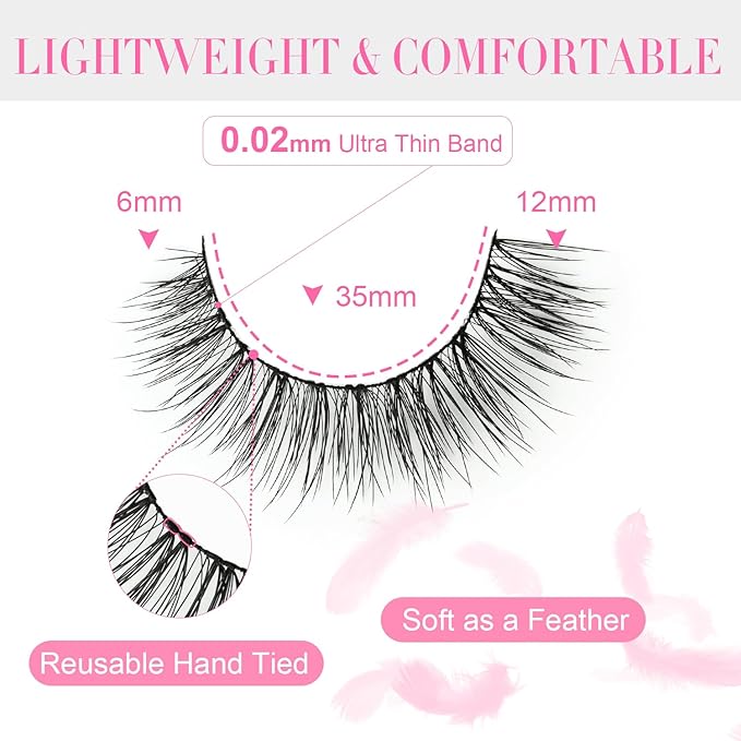 EMEDA False Lashes Natural Look Short Wispy “Shy" 12mm False Eyelashes with 0.1mm Thin Band Pestañas Postizas Thick Wispies Cat Eye Lash Strips Beginner 14 Pairs Pack (002 Shy)