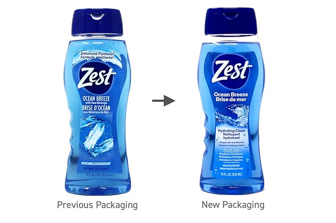 Zest Ocean Breeze Body Wash - Enriched with Sea Minerals - Rich Lathering Cleansing Body Wash Leaves Your Skin Feeling Smooth and Moisturized With an Invigorating Scent, 18 Fl Oz (Pack of 6)