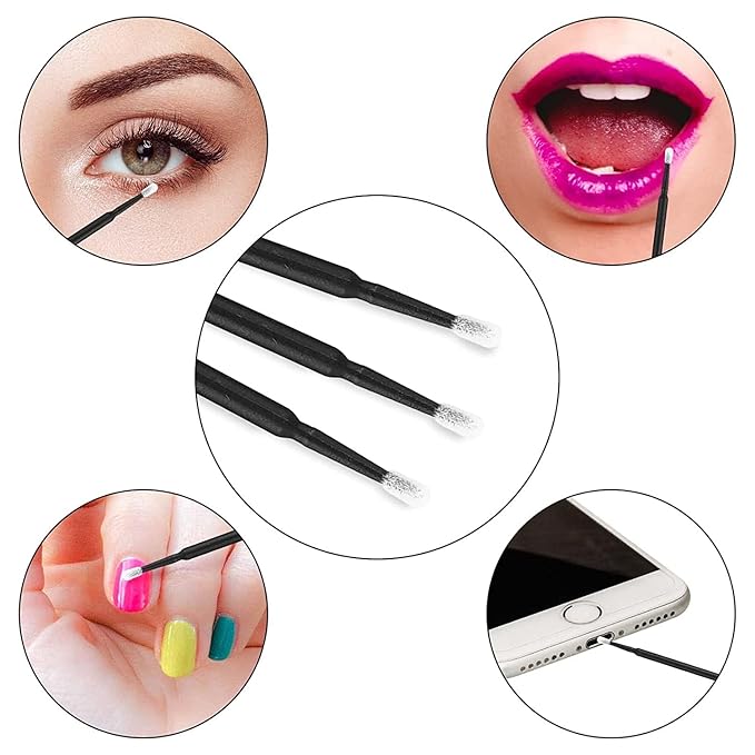 Cuttte 500PCS Disposable Micro Swabs for Eyelash Extension, Micro Applicators Eyelash Swabs for Makeup Application Black (Head Diameter: 2.0mm)