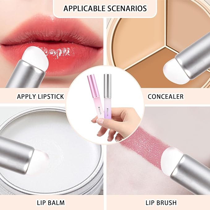 2PCS Silicone Lip Brushes, Lip Applicator, Makeup Brush for Concealer, With Gradient Color Handle（Pink + Purple）
