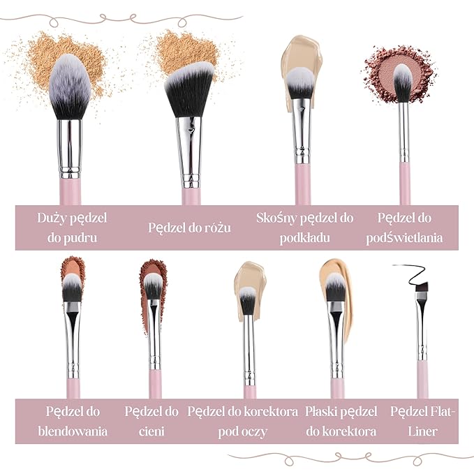 Makeup Brush Set (9 Pieces) - Includes Foundation, Powder, Concealers, Highlighter, Contour, Eye Shadows & Blush Brushes - Face & Eye Make Up Brushes with Synthetic Bristles - Leather Case Included