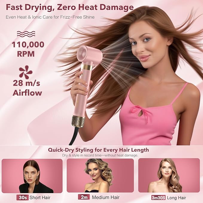 6‑in‑1 Air Wrap Styler, Hair Dryer Brush & Thermal Brush – Fast Dry, Smooth & Shiny Blowouts, Volumizing, Auto Curl L/R, Frizz‑Free No Heat Damage, Includes Travel Bag & Heat‑Resistant Glove