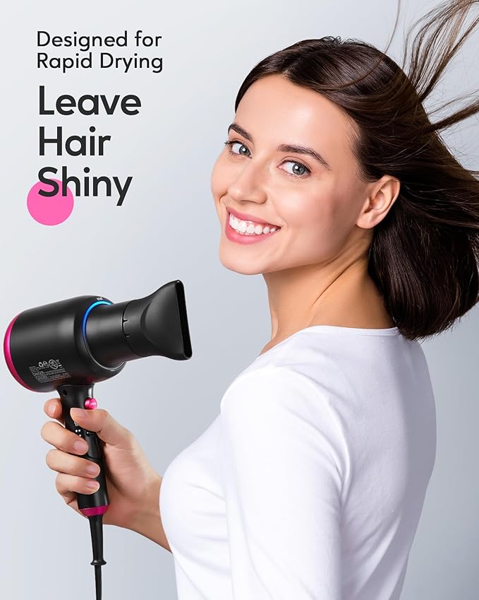 Wavytalk Hair Dryer with Diffuser, Blown Away Ionic Hair Dryer with 4 Attachments for All Hair Types, 1875W Blow Dryer with Ceramic Technology, Gift Packaging, Light and Quiet, Black