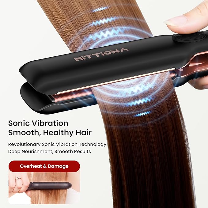 Flat Iron Hair Straightener – 1.75” Ceramic Infrared Ionic Flat Iron with 5s Fast Heat-Up, Vibration Technology, LCD Temp Control, Dual Voltage, Anti-Frizz Styling for All Hair Types