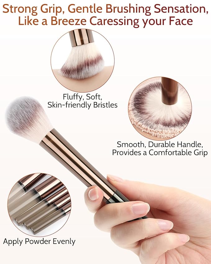 Makeup Brushes Set, 12 Pcs Multi-functional Cosmetic Brushes Tools Kit With 3 Makeup Sponges and Storage Bag, Soft Bristles are Suitable for Foundation, Concealer, and Eyeshadow (Brown)