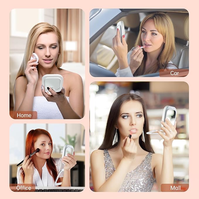 FASCINATE Compact Travel Makeup Mirror with Lights and Magnification, 3.5 inch Portable 1X/20X Magnifying Mirror with 3 Color Light, Folding, Handheld (White)