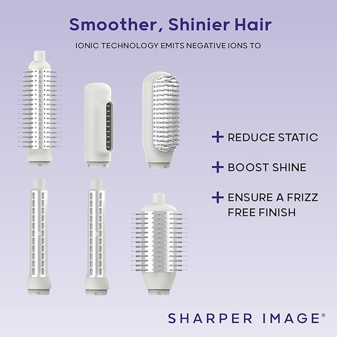 Sharper Image Revel 6-in-1 Airflow Hair Styler – Ionic Multi-Styler with Curling Wand, Detangler, Volumizing & Smoothing Brushes| Air Wrapping Styling Tool| Hot Brush| Straight & Curly Hair Product