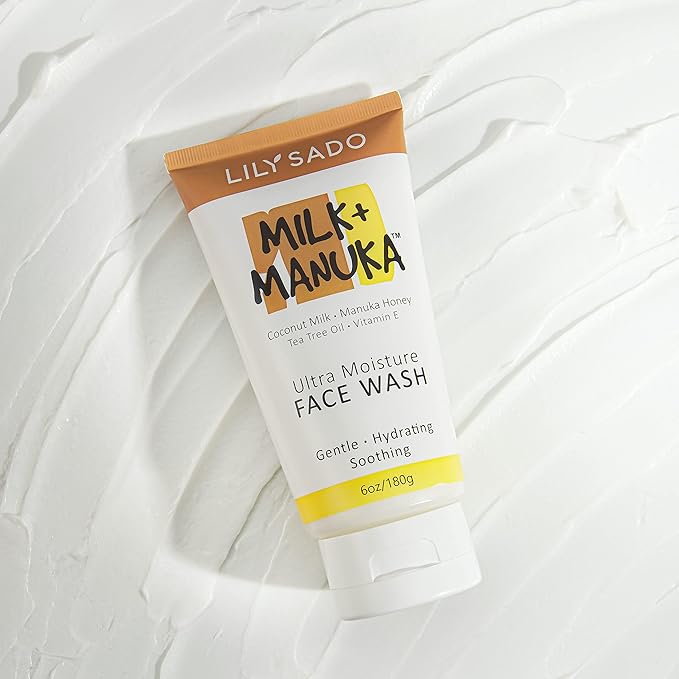 LILY SADO MILK+MANUKA™ Coconut Milk & Manuka Honey Cream Face Cleanser – Natural Ultra Moisturizing Facial Wash Cleanses, Balances, Soothes & Hydrates - Large 6oz