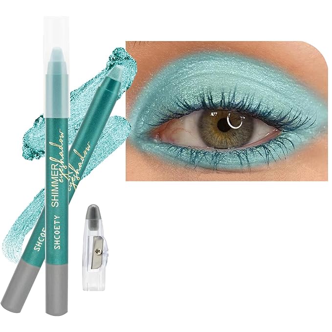 Green Eyeshadow Stick, Blendable Creamy Eye Brightener Stick, Waterproof Eyeshadow Pencil Long Lasting Crayon, Smooth Shimmer Eye Shadow Highlighter Eye Liner Makeup.#2 green shimmer