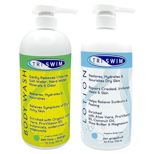 TRISWIM Skin Care Set with Chlorine Removal Body Wash + After Swim Lotion 32 Fl Oz | Defends Skin from Dryness, Sunburn & Chlorine Damage | Keeps Your Skin Soft & Nourished | Pack of 2