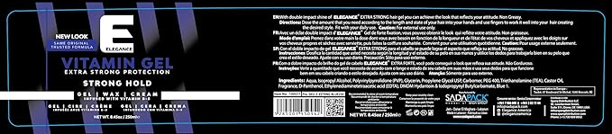 Elegance Vitamin Gel, 8.45 Oz, Infused with Vitamin Pro-VB-5, Strong Hold Gel, Maximum Hair Protection and Natural Long Lasting Shine