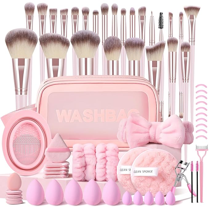Pink Makeup Brushes Set Professional 66Pcs with Case Premium Synthetic for Foundation Concealer Blush Eyeshadow Powder Contour Makeup Brush Kit Face Eye Make up Brushes & Tools
