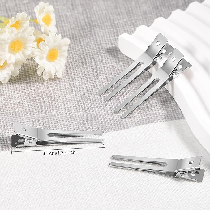 50Pcs Metal Hair Styling Clips, IKOCO No Crease Double Prong Hair Clips with 3 Parting Comb for Styling and Coloring