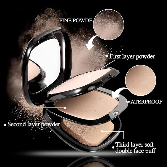 Boobeen 2 Layers Setting Powder - Matte Finishing Face Powder Compact - Light Shade Flawless Lightweight