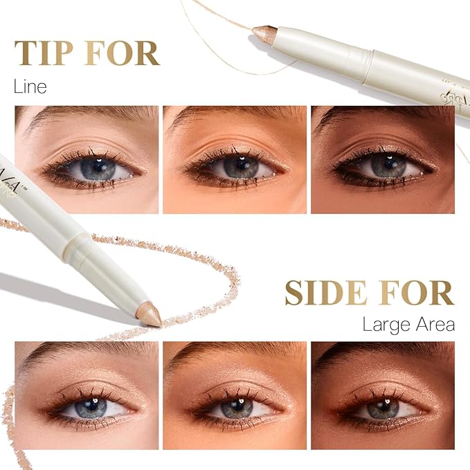 Eyeshadow Makeup Stick, Cream Shimmer, Eyeshadow Highlighter Makeup Eye Brightener Pencil Sticks Cosmetics, with Built-in Brush and Sharpener