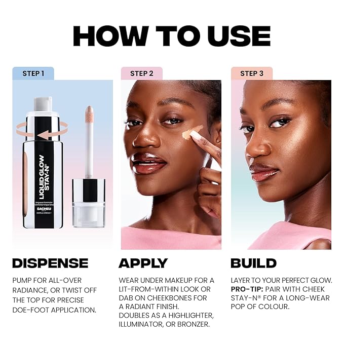 Sacheu Liquid Glow STAY-N Liquid Highlighter & Illuminator Makeup — 30ml Long Lasting Luminous Glow Lightweight Dewy Finish, Sun Daze