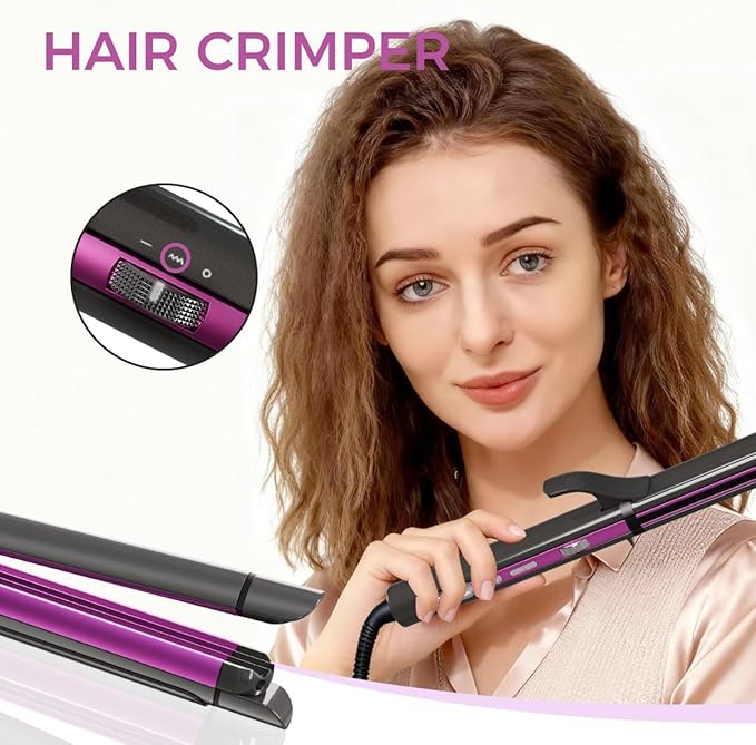 3 in 1 Hair Straightener, Curling Iron, Flat Iron & Hair Crimper Tool – Ceramic Plates, Dual Voltage,PRITECH Professional Hair Tool Fast Heating Hair Styling Tool for Women, Salon or Travel Use