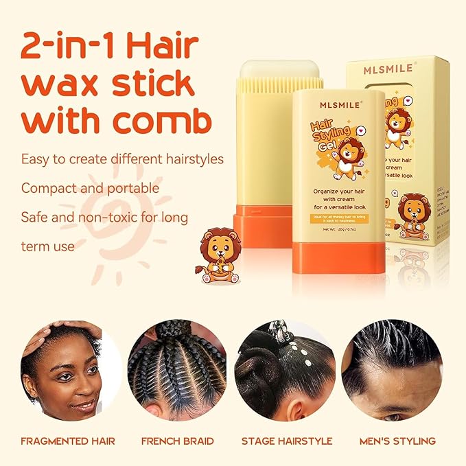 2pcsHair Styling gel for Women Baby Hair Wax Stick with Built-in Comb Wax Stick for Hair Slick Stick Hair Care Styling Waxes for Fly Away & Edge Frizz Hair Refreshing Non-Greasy