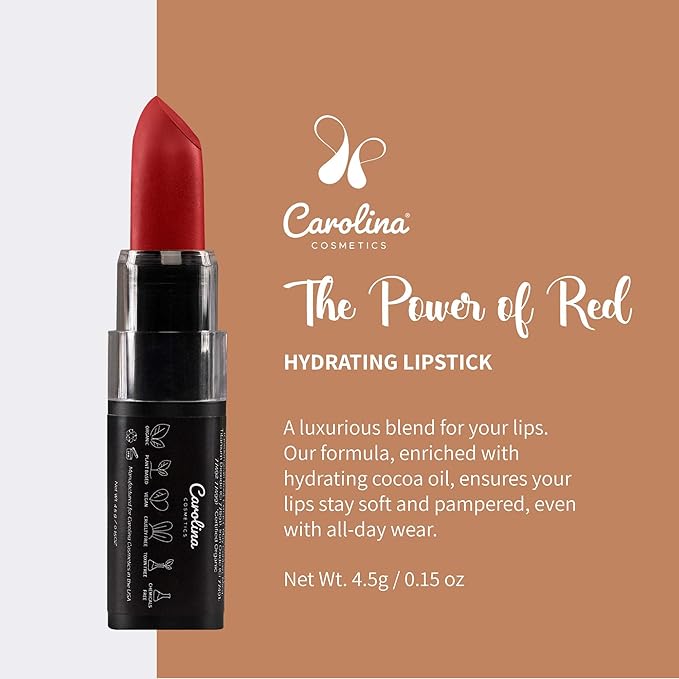 Plant-Based Moisturizing Lipstick - The Power of Red Shade 0.15oz- Hydrating with Cocoa Oil, Gluten-Free, Vegan, Non-GMO, Paraben-Free - Lightweight Cream Texture
