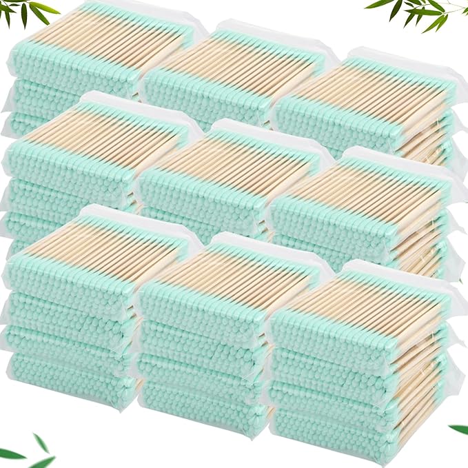 5000 Count Bamboo Cotton Swabs Double Buds Organic Cotton Swabs with Tips for Ears Sterile Tipped Applicator Makeup Swab Daily Makeup Eye Cleaning(Round,Green)