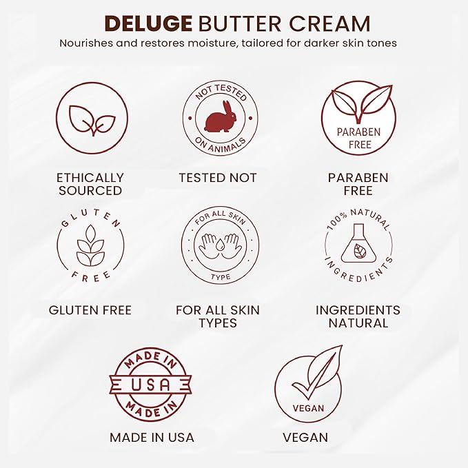 DELUGE - Body Butter- Afterglow -100% Natural. Shea Butter, Coconut Oil, Hemp Seed Oil, Avocado Oil, Jojoba Oil. 6 oz.