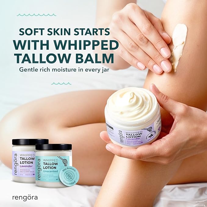 rengöra Whipped Tallow Balm - Lavender Beef Tallow for Skin 2.7oz - Grass Fed Beef Tallow Made in USA - Intense Hydration Skin Moisturizer for Men + Women with Jojoba Oil and Manuka Honey