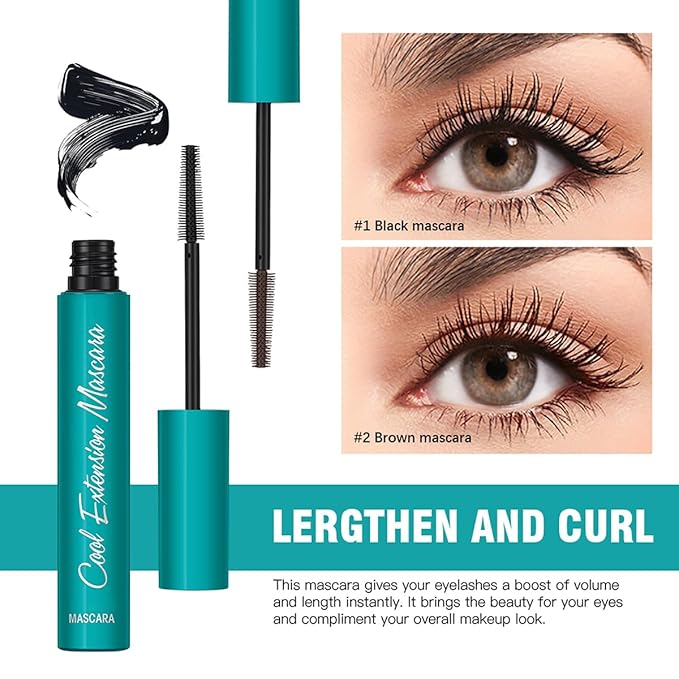 Volume and Length Mascara, Waterproof & Quick-Drying, with Silicone Brush, Long-Lasting No Flaking Natural No Clumping 0.38Oz (Brown, 0.38Oz)
