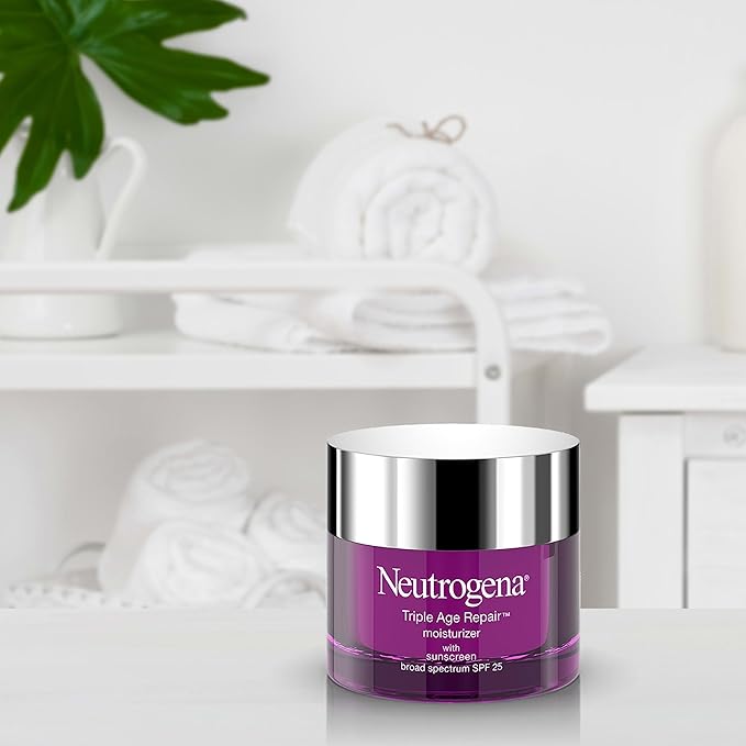Neutrogena Triple Age Repair Face Moisturizer with SPF 25, 1.7 oz Jar, Anti-Aging Face Cream, SPF Moisturizer & Neck Cream, Anti Wrinkle Lotion for Dark Spots, Glycerin & Shea Butter