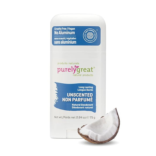 Purelygreat - Unscented Natural Deodorant Stick, Travel-Friendly Hygiene Essentials for Women, Natural Deodorant for Men Without Aluminum & Parabens, 2.64 oz / 75 g