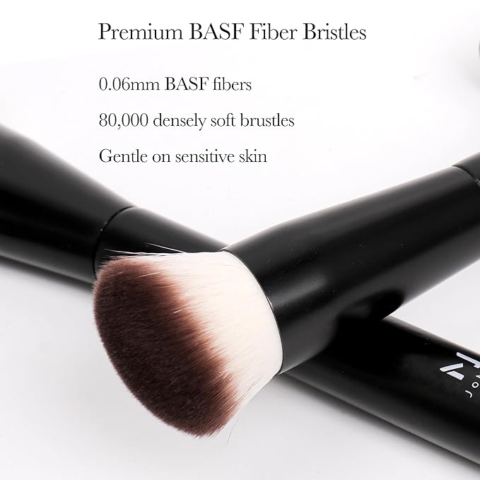 Professional Foundation Brush Set for Liquid Makeup - 0.06mm Ultra-Fine Bristles | Contour Brush for highlights Blending Angled Shape | No Shedding & Easy Clean | Kabuki Makeup Brushes