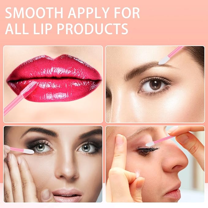 240 Pieces Disposable Lip Wands Lip Brushes,Lipstick Applicator Brushes Lip Gloss Wand,Soft Lint Free,Eyes & Lips Makeup Applicator Wands Tools（PINK）
