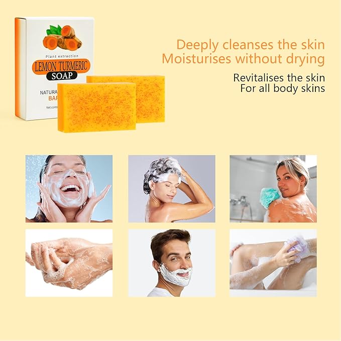 Lemon Turmeric Soap Bar For Face Body Deep Cleansing Turmeric Soap For All Skin Natural Handmade Soap Bar For Men And Women 1Pc