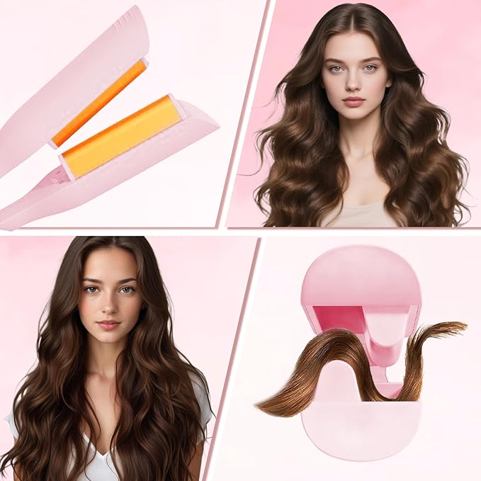 Hair Waver Hair Crimper for Women, Hair Crimper Tool Curling Iron Waver for Natural Waves and Soft Beach Hair Wave Curling Iron with 30S Fast Heating & PTC Heater 110-220V, Pink