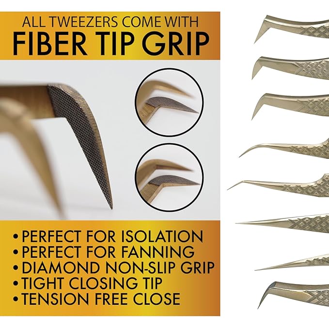 Hooked Cutie Tweezer - Diamond Grip Lash Tweezers for Eyelash Extensions - Fiber Tip Lash Tweezers for Classic & Volume Lash Extensions – Gold