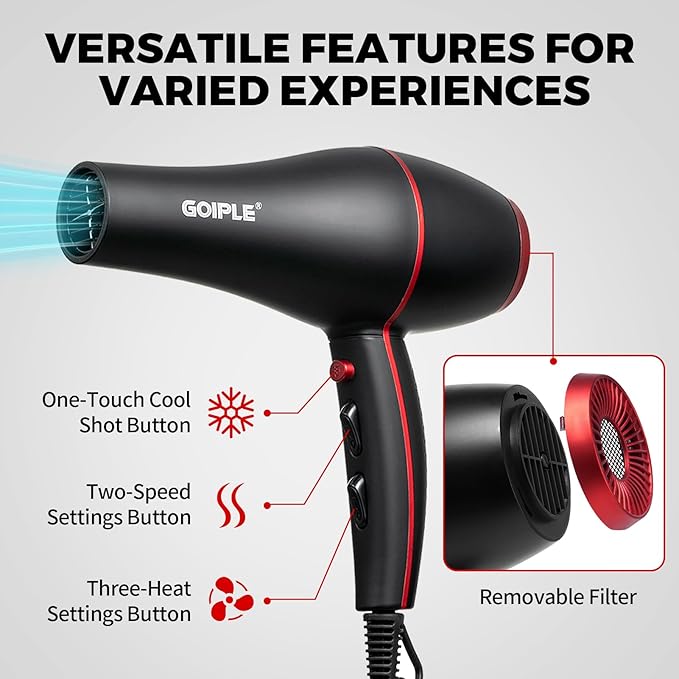 13Pcs Ionic Constant Temperature Hair Blow Dryer Kit - Lightweight, Low Noise, 1800W Professional Blowdryer Set for Women and Men