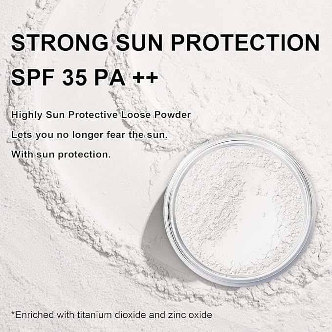 Mineral Setting Powder, SPF 35, Sunscreen White Face Loose Blurring FinishingPowder, Sheer Coverage, Weightless and Oil Control, Extend Base Makeup (#03 White Setting Makeup)