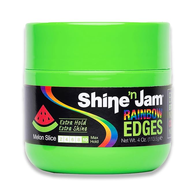 Shine 'n Jam Ampro Rainbow Edges - Strong Hold Curly Hair Gel for Women - Styling Gel for Women - Strengthens with Silk Protein - Melon Slice - 4 oz