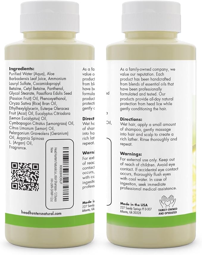 Lemon Heads Lice Prevention Shampoo - Daily Head Lice Shampoo for Kids and Adults - Natural and Non-Toxic, Extremely Effective Without Chemicals - Head Hunters - 12 Fl Oz