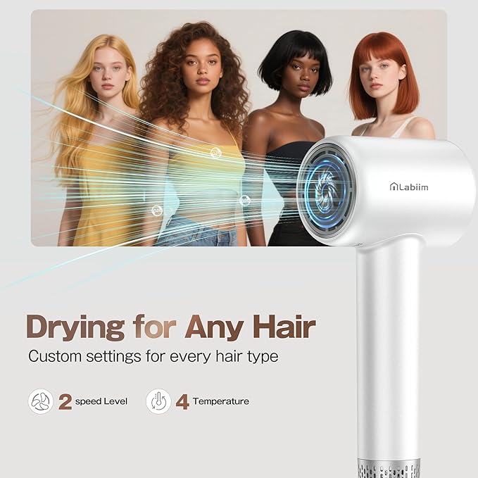 Hair Dryer, High-Speed Ionic Low Noise Blow Dryer with Brushless Motor for Fast Drying, Thermo-Control Quiet Compact Hair Blow Dryer, Hairdryer with 1 Nozzle Attachments for Home Salon Travel
